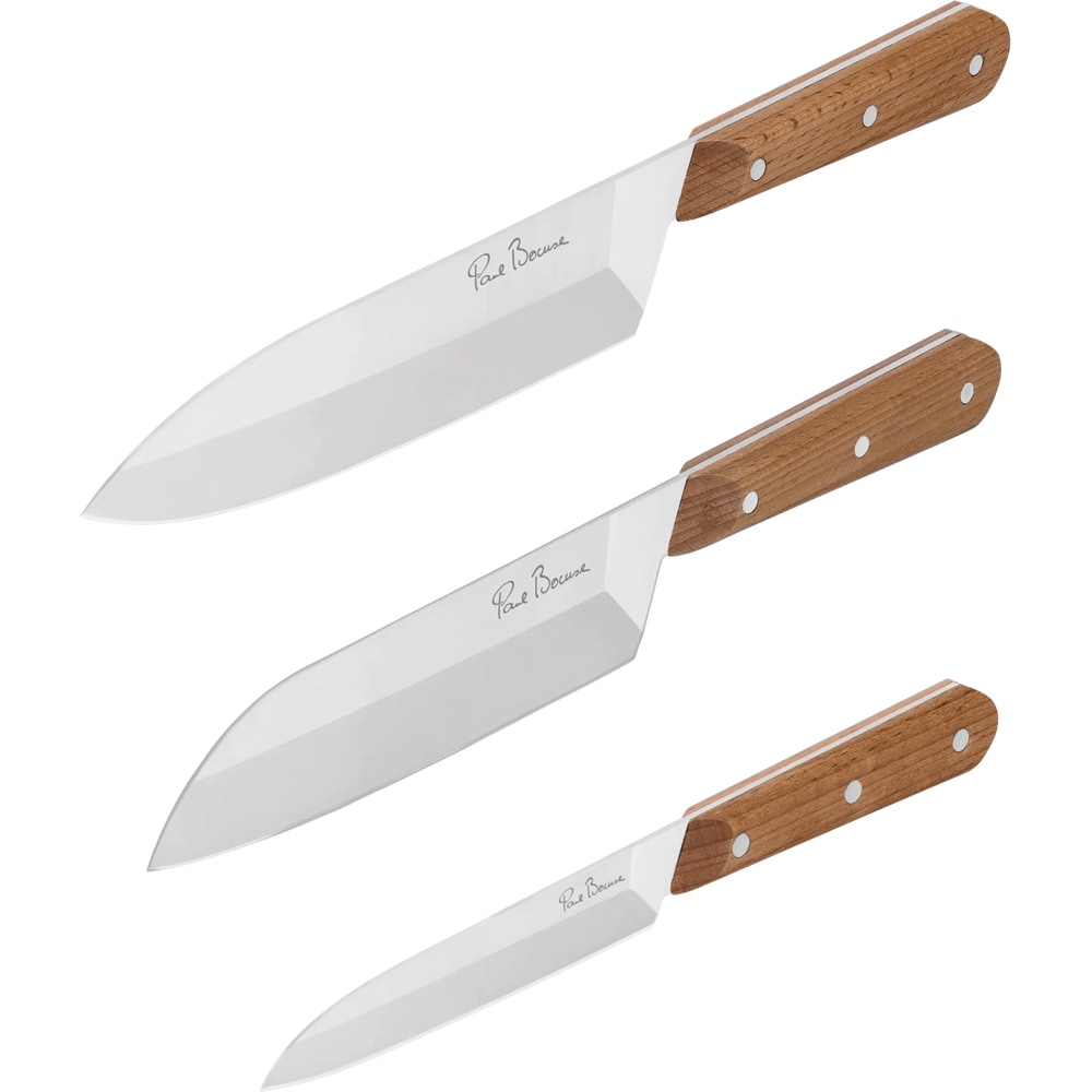Set cutite TEFAL Paul Bocuse K422S304, 3 piese, 12-18cm, inox, maro