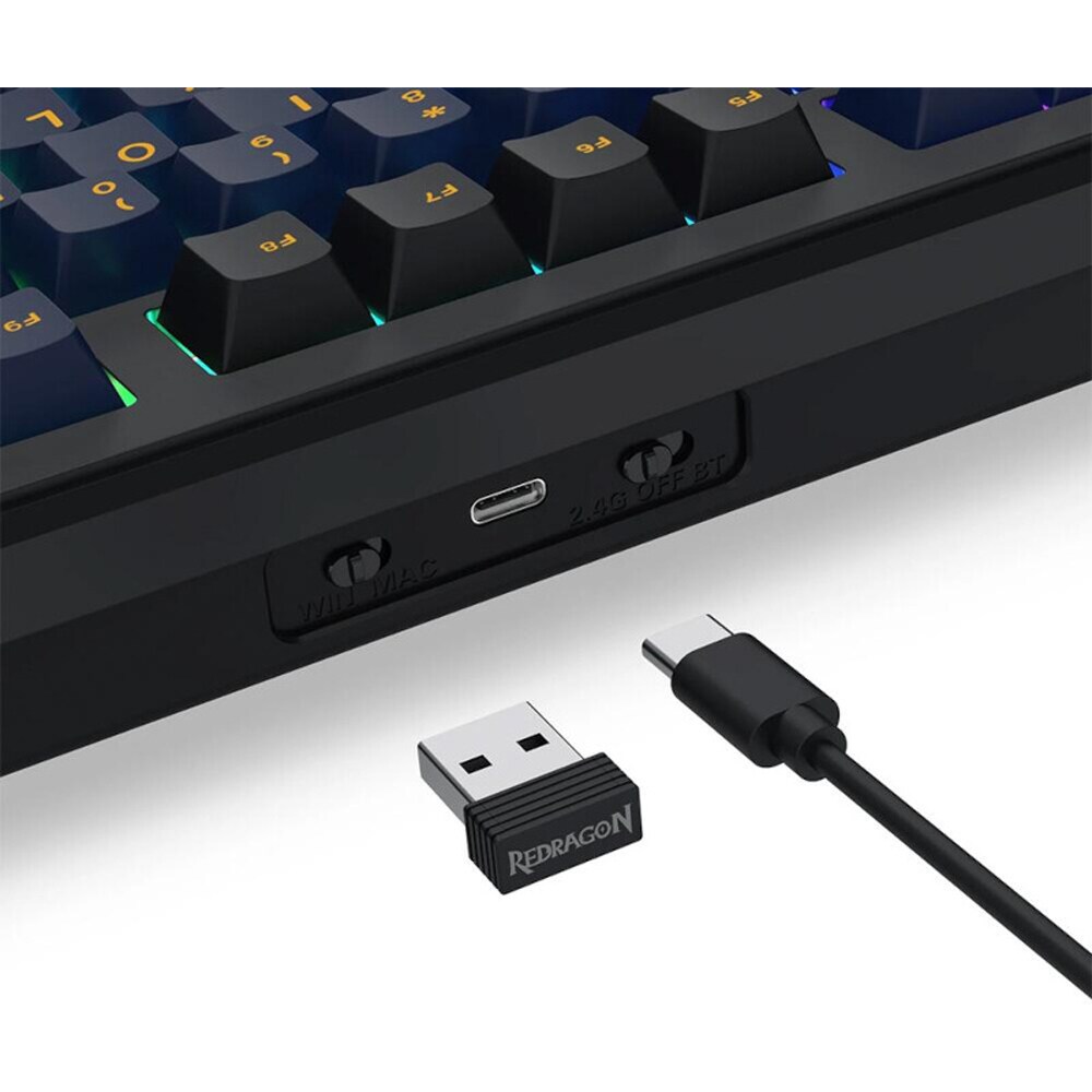 Tastatura Gaming Wireless mecanica REDRAGON Cyclone Pro TKL, Bluetooth, USB, Layout US, negru