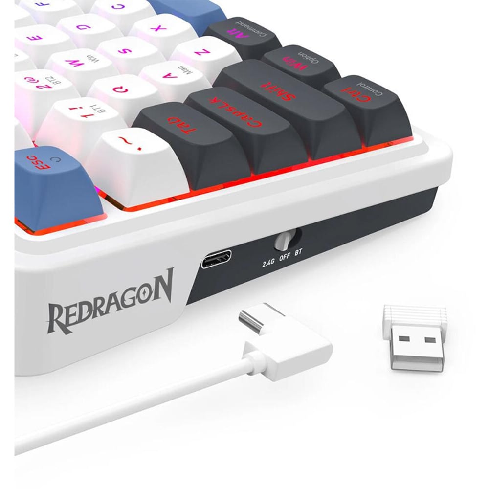 Tastatura Gaming Wireless mecanica REDRAGON Galatin Pro, Bluetooth, USB, Layout US, alb