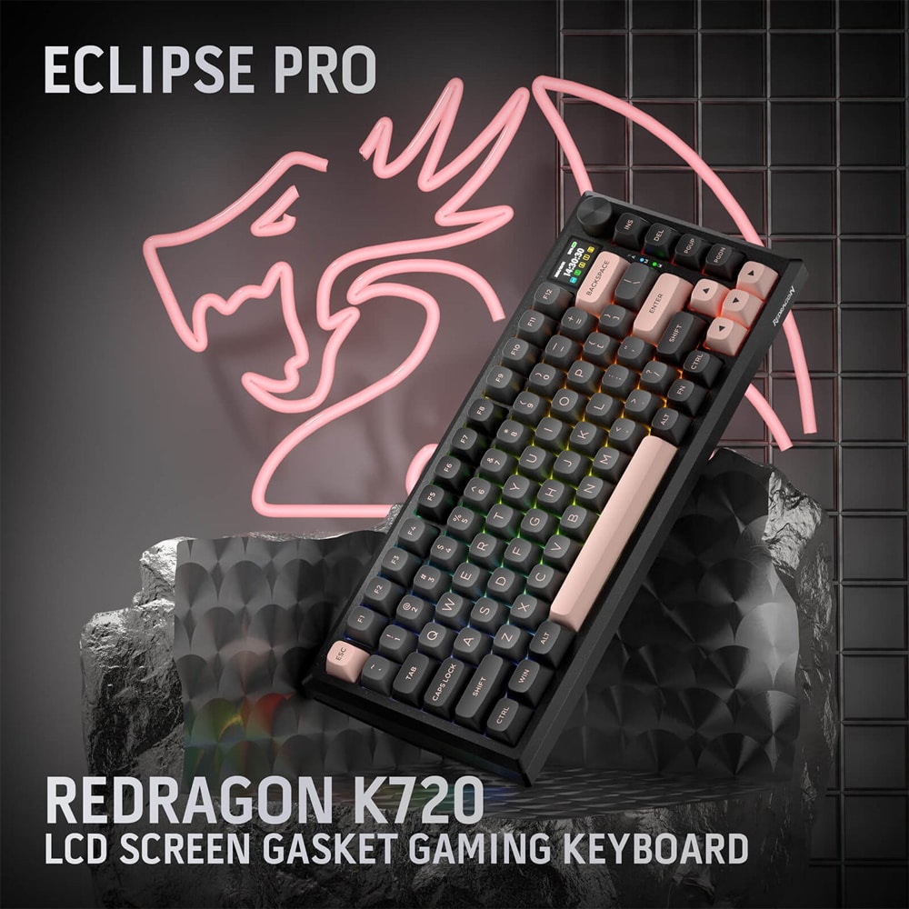 Tastatura Gaming Wireless mecanica REDRAGON Eclipse K720 Pro, Bluetooth, USB, Layout US, negru