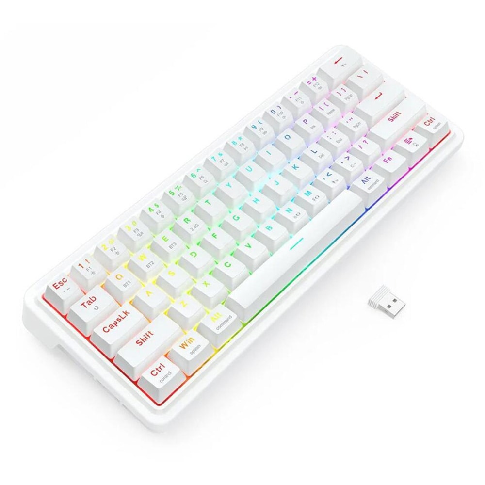 Tastatura Gaming Wireless mecanica REDRAGON Draconic V2 Pro, Bluetooth, USB, Layout US, alb