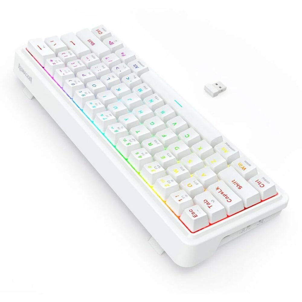 Tastatura Gaming Wireless mecanica REDRAGON Draconic V2 Pro, Bluetooth, USB, Layout US, alb