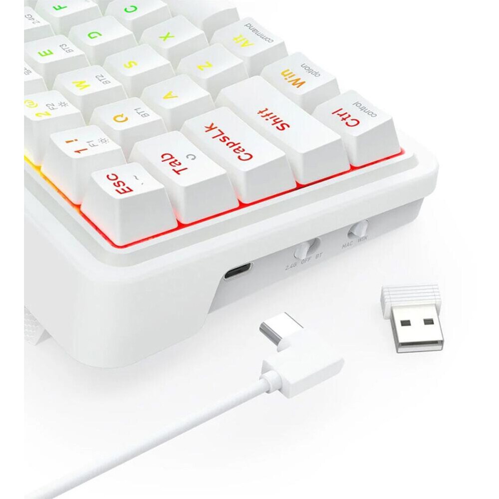 Tastatura Gaming Wireless mecanica REDRAGON Draconic V2 Pro, Bluetooth, USB, Layout US, alb