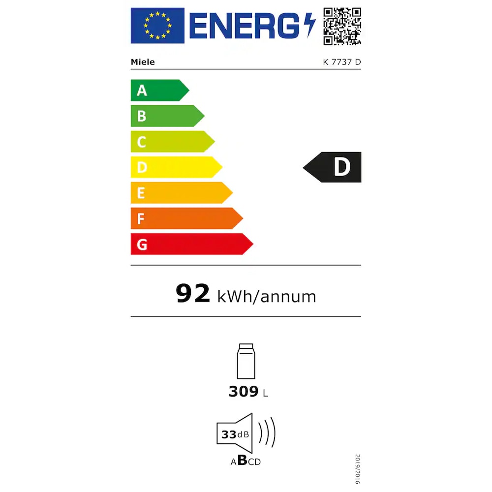 Frigider incorporabil cu o usa MIELE K 7737 D, 309 l, H 177 cm, Clasa D, Wi-Fi