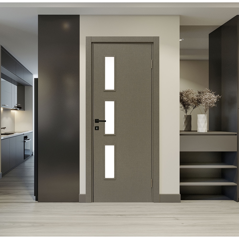 Usa interior Karpat Solo, cu geam, reversibila, MDF, 68 x 203 cm, gri twist