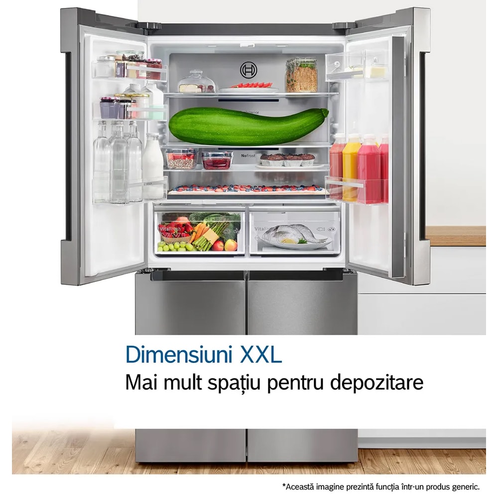 Side by Side BOSCH KFI96AXEA, Total No Frost, 574 l, H 183 cm, Clasa E, Dozator apa, dark inox