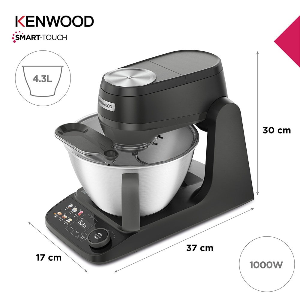 Robot de bucatarie KENWOOD Smart-Touch KHC40.060BK, vas 4.3l, blender 1.5l, 1000W, 9 trepte viteza, negru