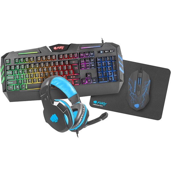 Kit Gaming 4 in 1 FURY Thunderstreak 2.0, tastatura, mouse, casti, mousepad, negru-albastru