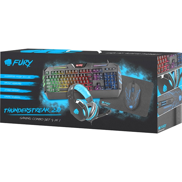Kit Gaming 4 in 1 FURY Thunderstreak 2.0, tastatura, mouse, casti, mousepad, negru-albastru