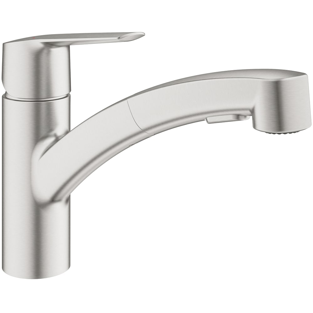 Baterie bucatarie GROHE Start 30307DC1, pipa joasa, dus extractibil, alama, crom