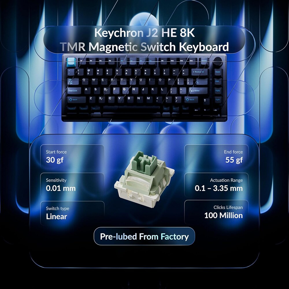 Tastatura Gaming mecanica KEYCHRON J2 HE 8K, switch-uri magnetice TMR, USB, Layout US, negru
