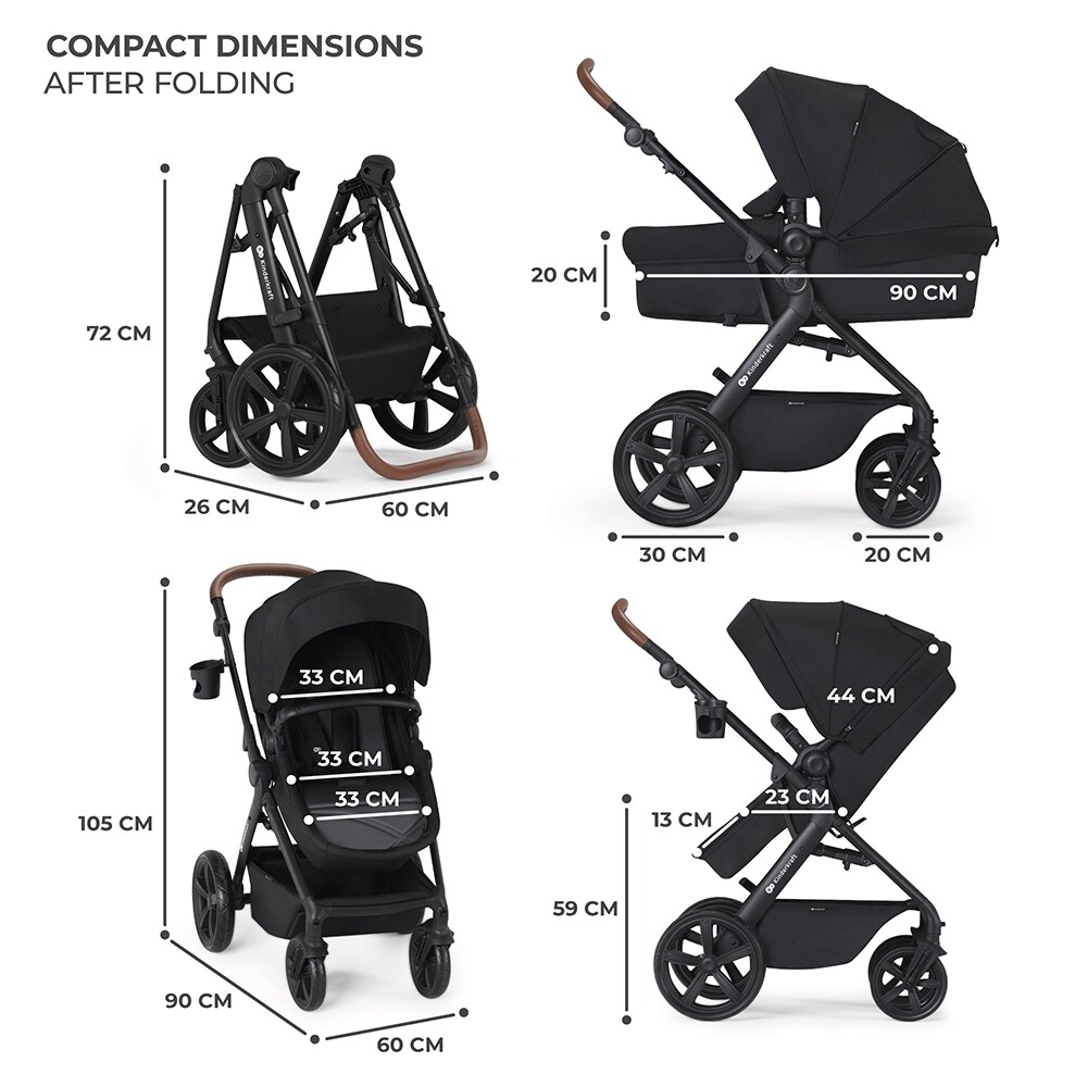 Carucior 3in1 KINDERKRAFT Atour Pro KSATOU00BLK30, 5 puncte, 0 luni+, negru
