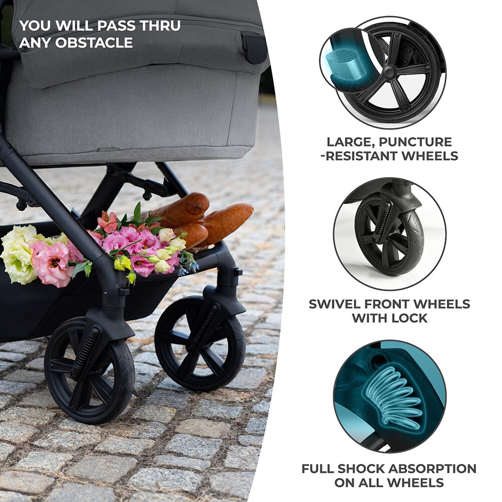 Carucior 3in1 KINDERKRAFT Atour Pro KSATOU00DGR30, 5 puncte, 0 luni+, gri inchis-negru