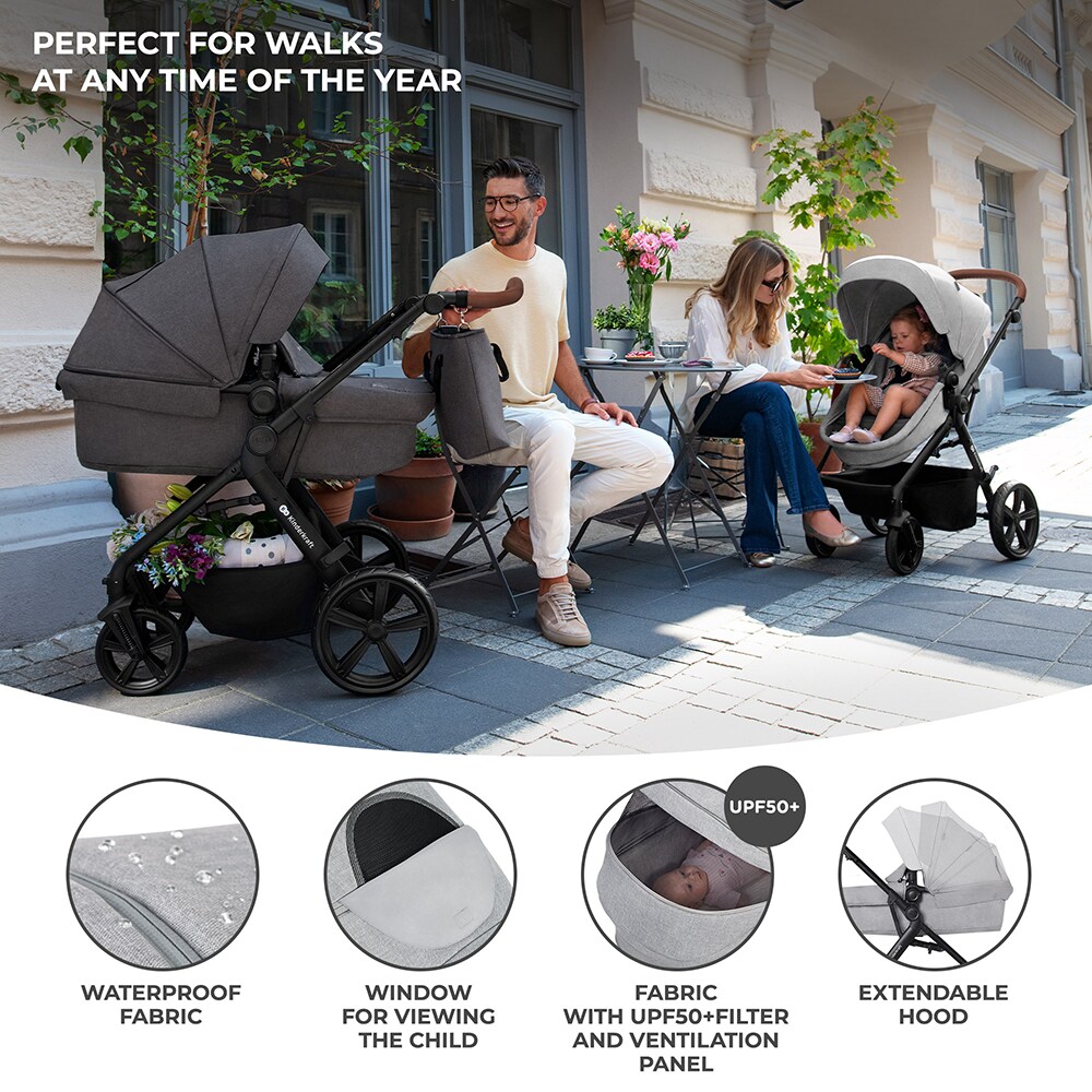 Carucior 3in1 KINDERKRAFT Atour Pro KSATOU00DGR30, 5 puncte, 0 luni+, gri inchis-negru