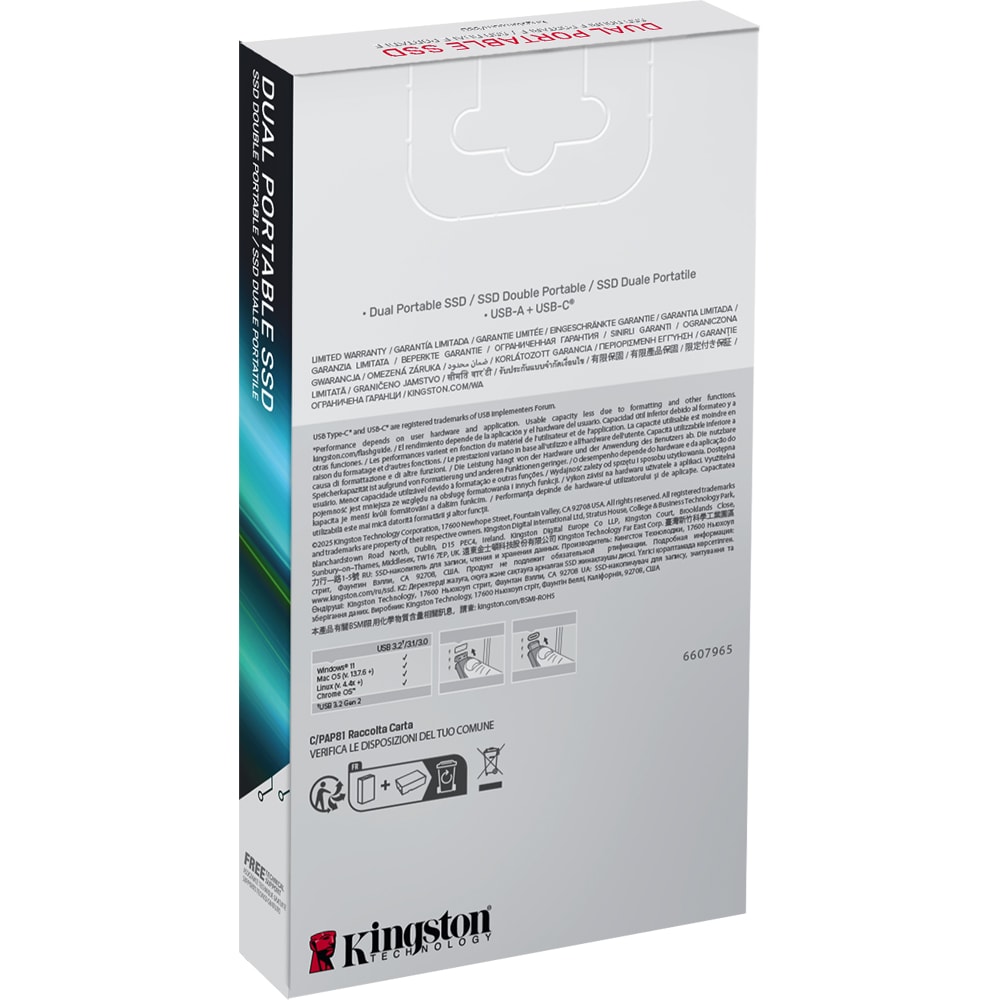 SSD extern KINGSTON Dual, 2TB, USB 3.2 Gen 2 Type-A/Type-C, negru-rosu