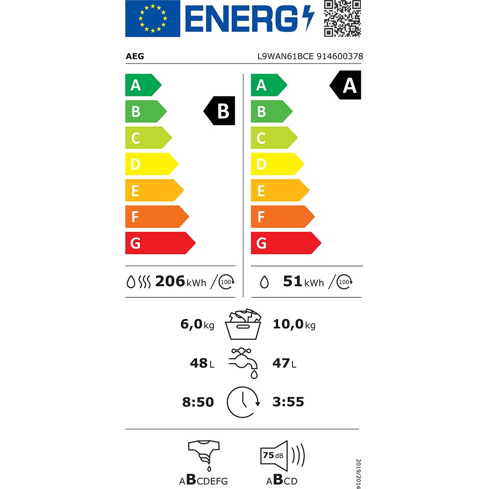 Masina de spalat rufe frontala cu uscator AEG L9WAN61BCE, SensiDry, 10/6 kg, 1600rpm, Clasa A/B, Wi-Fi, alb
