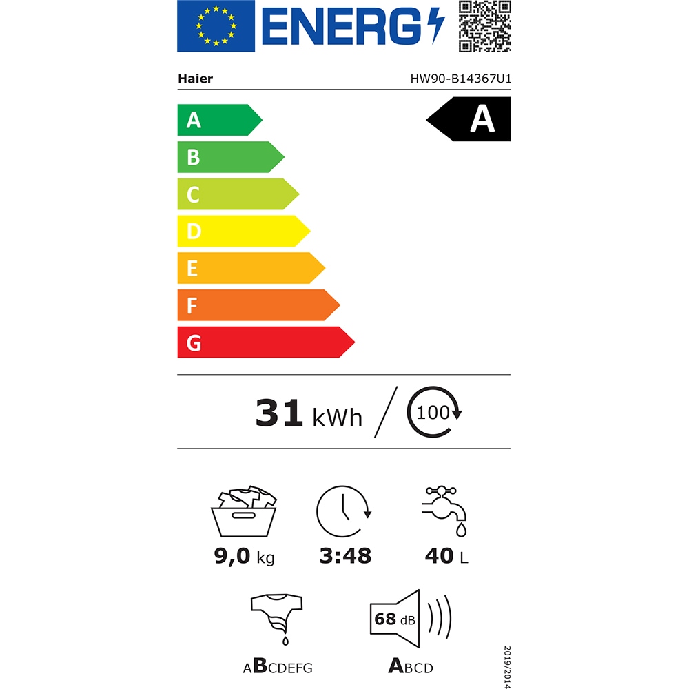 Masina de spalat rufe frontala HAIER HW90-B14367U-S, Steam, Wi-Fi, 9 kg, 1400rpm, Clasa A, alb