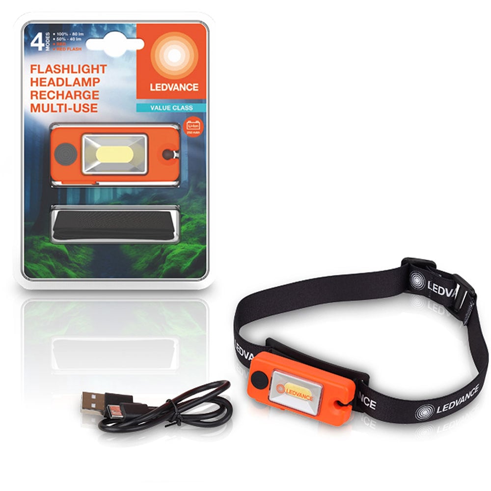 Lanterna LED frontala LEDVANCE 4099854175701, 2W, 80 lm, acumulator 250mAh, portocaliu