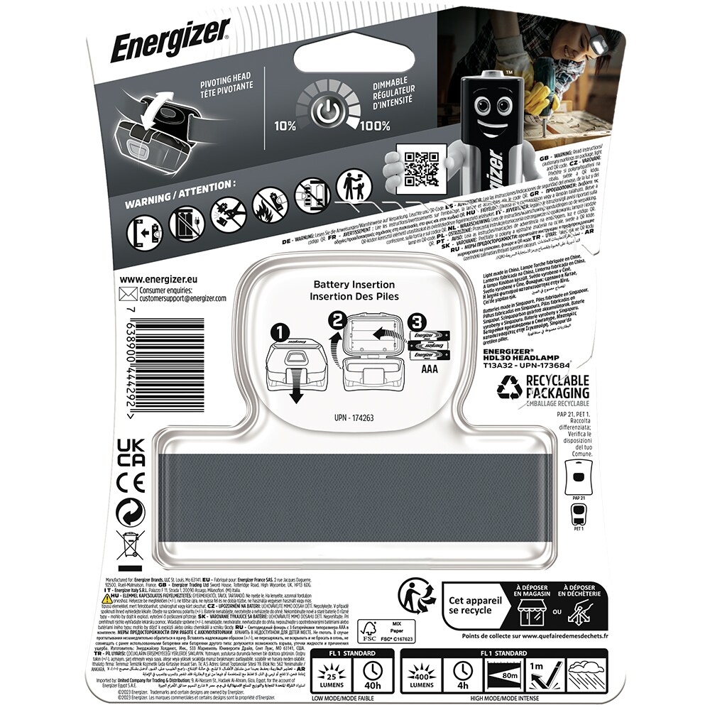 Lanterna LED frontala ENERGIZER 4292, 400lm, 3xAAA, negru
