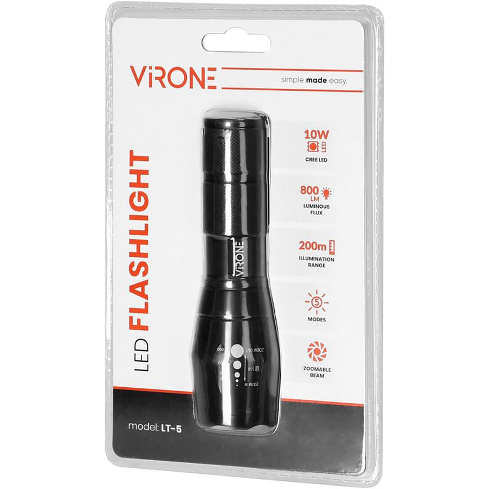 Lanterna LED VIRONE LT-5, 10W, 800 lm, negru