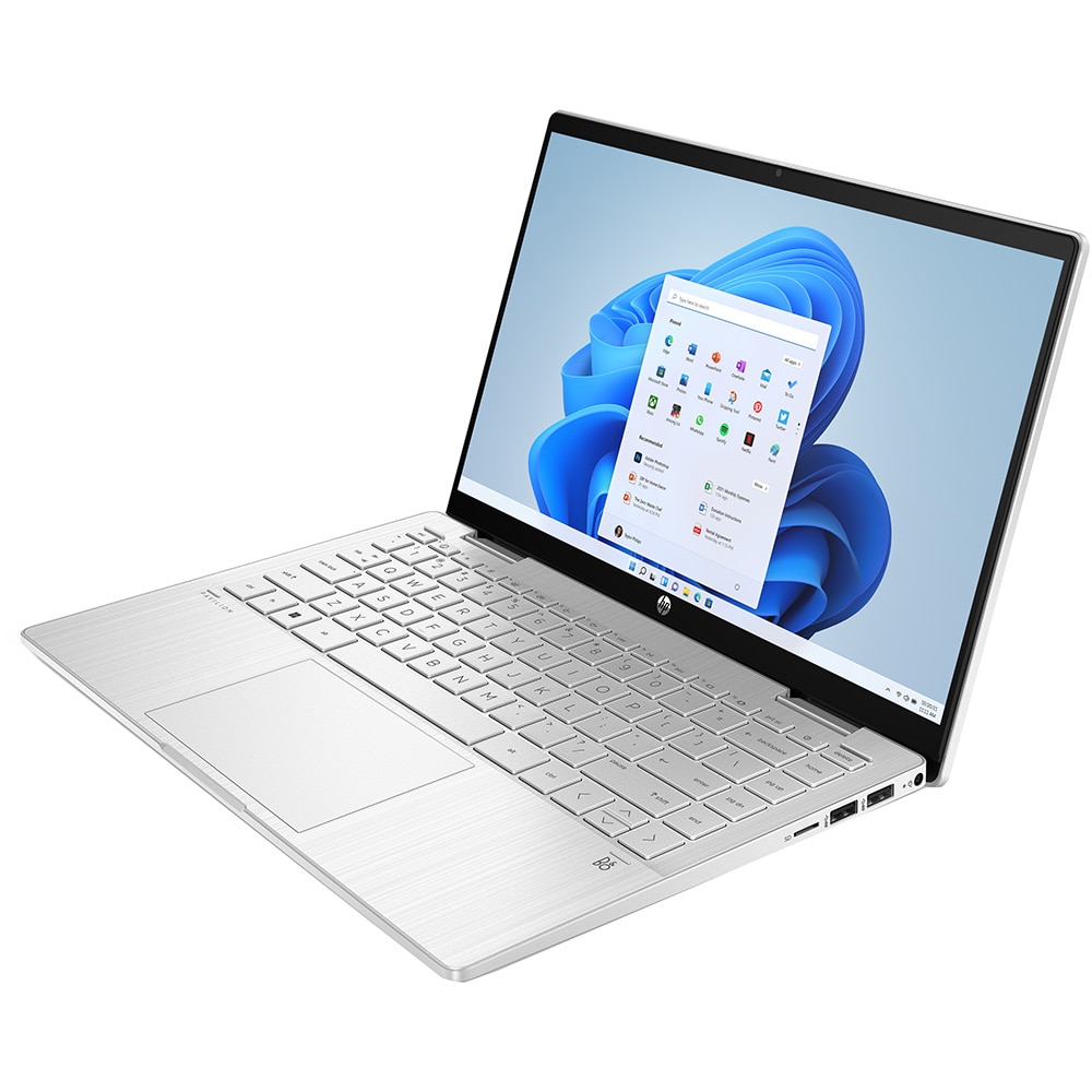 Laptop 2 in 1 HP Pavilion x360 14-ek0006nn, Intel Core i5-1235U pana la 4.4 GHz, 14" Full HD Touch, 16GB, SSD 512 GB, Intel Iris Xe, Windows 11 Home, argintiu