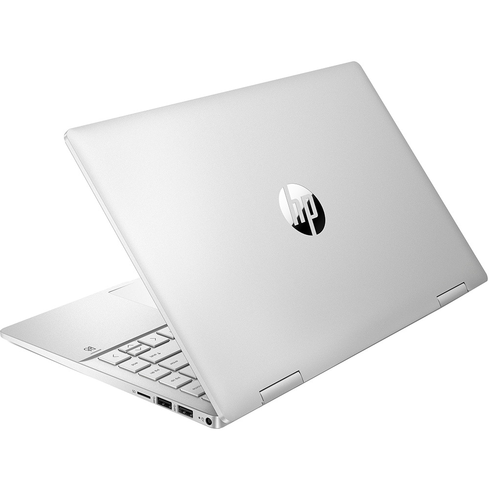 Laptop 2 in 1 HP Pavilion x360 14-ek0006nn, Intel Core i5-1235U pana la 4.4 GHz, 14" Full HD Touch, 16GB, SSD 512 GB, Intel Iris Xe, Windows 11 Home, argintiu