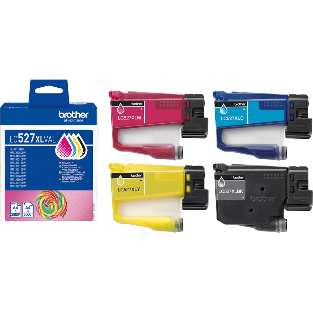 Set 4 cartuse originale BROTHER LC527XLVAL, Negru/Cyan/Magenta/Galben