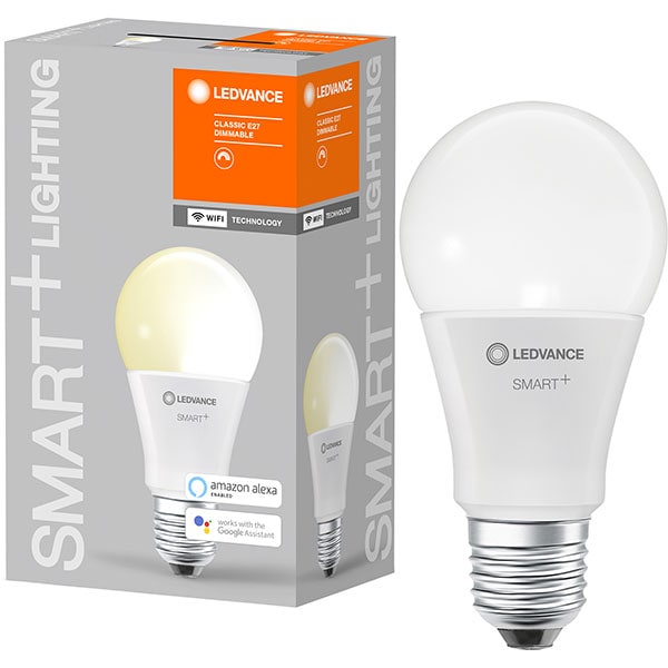 Bec LED Smart LEDVANCE Classic, E27, 9W, 806lm, Dimabil, Wi-Fi, lumina calda, compatibil Alexa, Google Assistant
