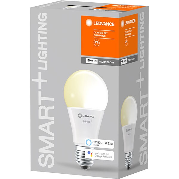 Bec LED Smart LEDVANCE Classic, E27, 9W, 806lm, Dimabil, Wi-Fi, lumina calda, compatibil Alexa, Google Assistant