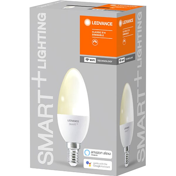 Bec LED Smart LEDVANCE Candle, E14, 5W, 470lm, Dimabil, Wi-Fi, lumina calda, compatibil Alexa, Google Assistant