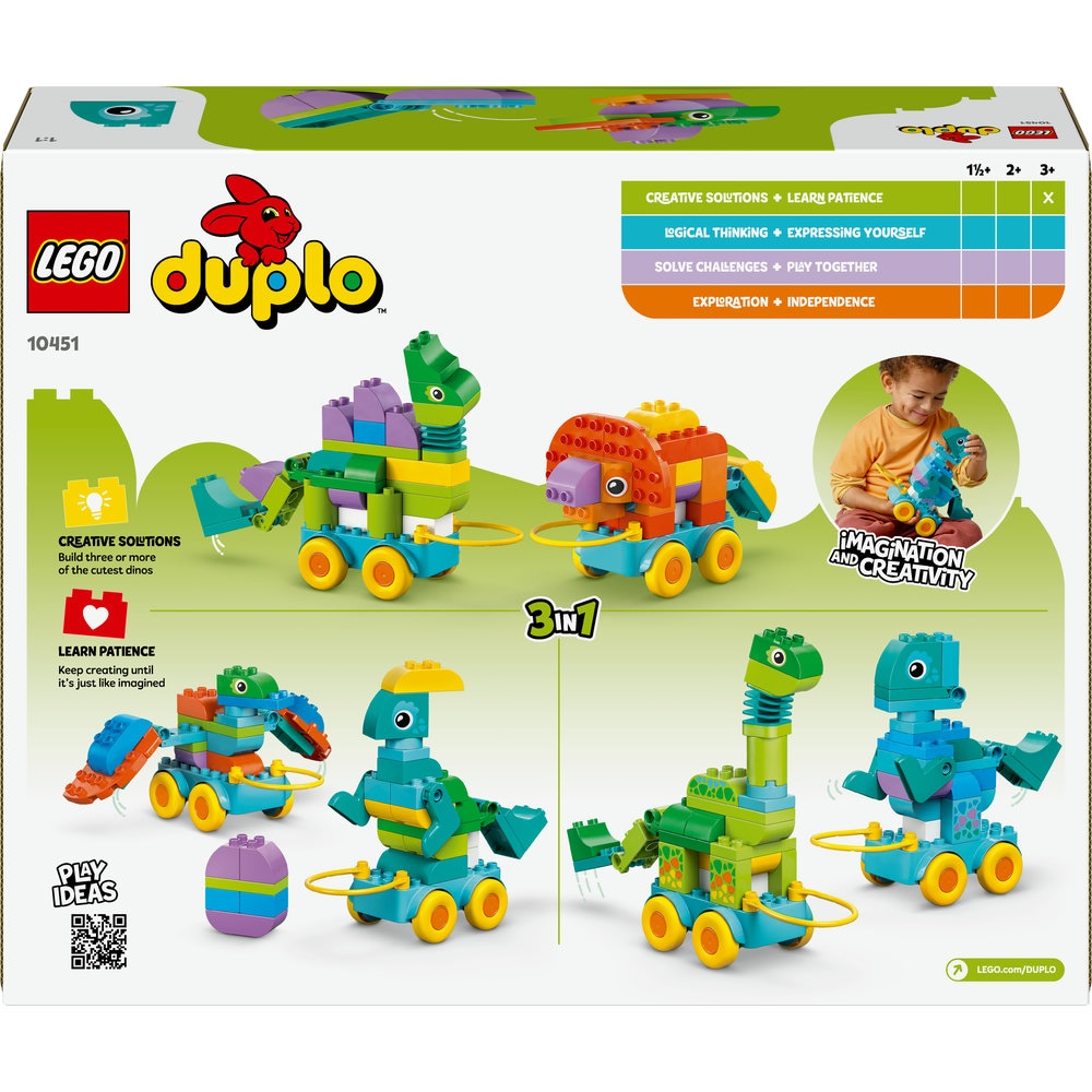 LEGO Duplo: Dinozauri pe roti 3in1 10451, 3 ani+, 108 piese