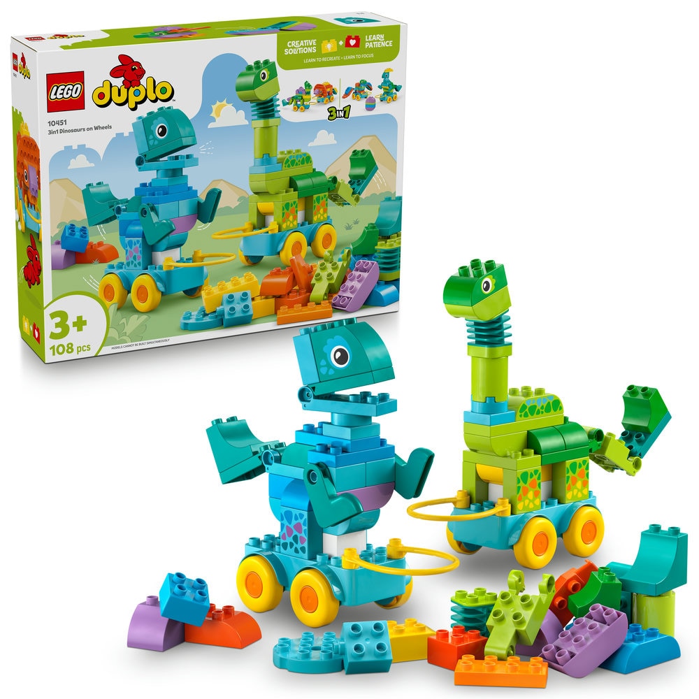 LEGO Duplo: Dinozauri pe roti 3in1 10451, 3 ani+, 108 piese