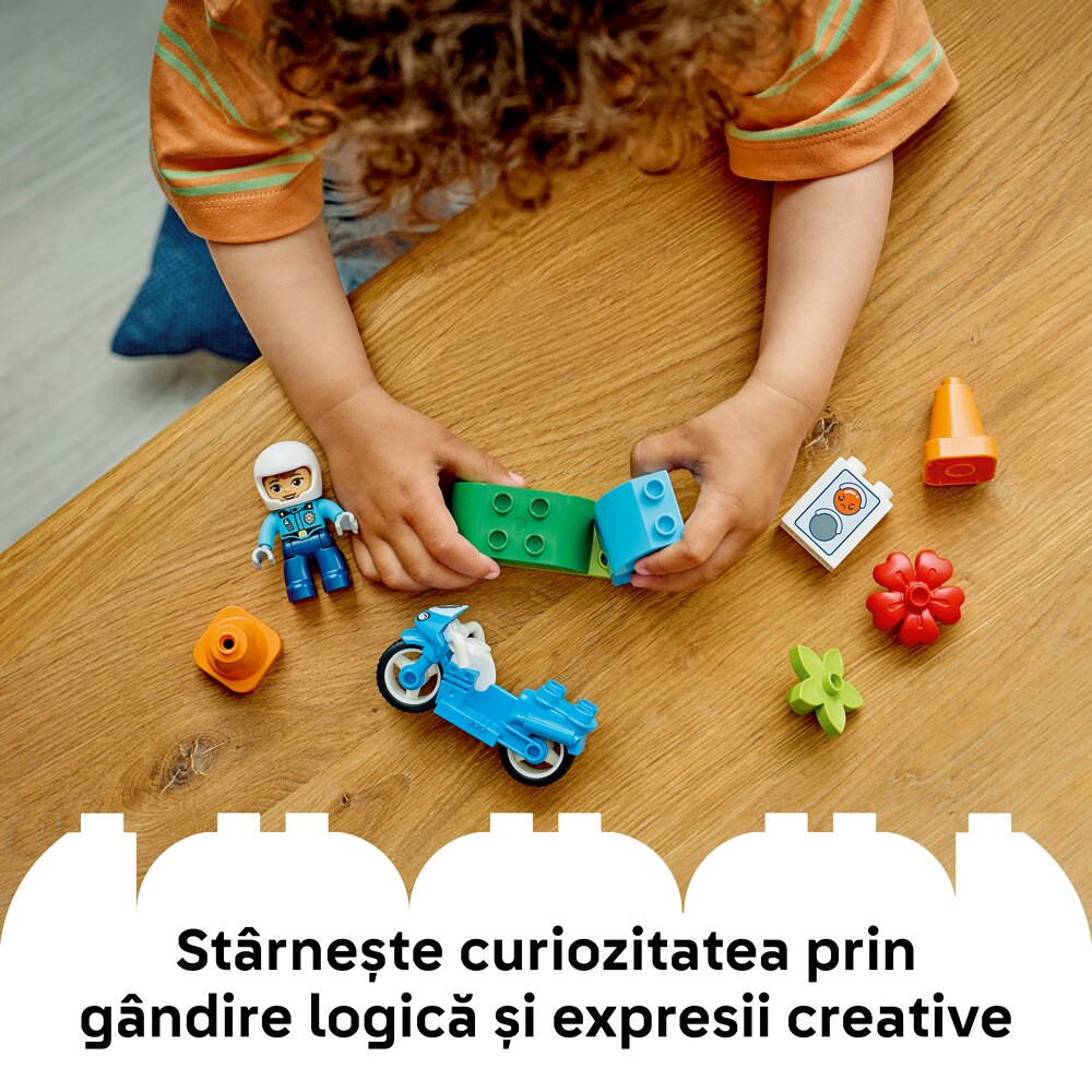 LEGO DUPLO: Town - Motocicleta albastra de politie 10471, 2 ani+, 11 piese