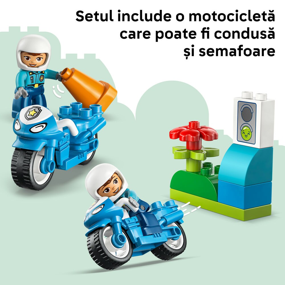 LEGO DUPLO: Town - Motocicleta albastra de politie 10471, 2 ani+, 11 piese