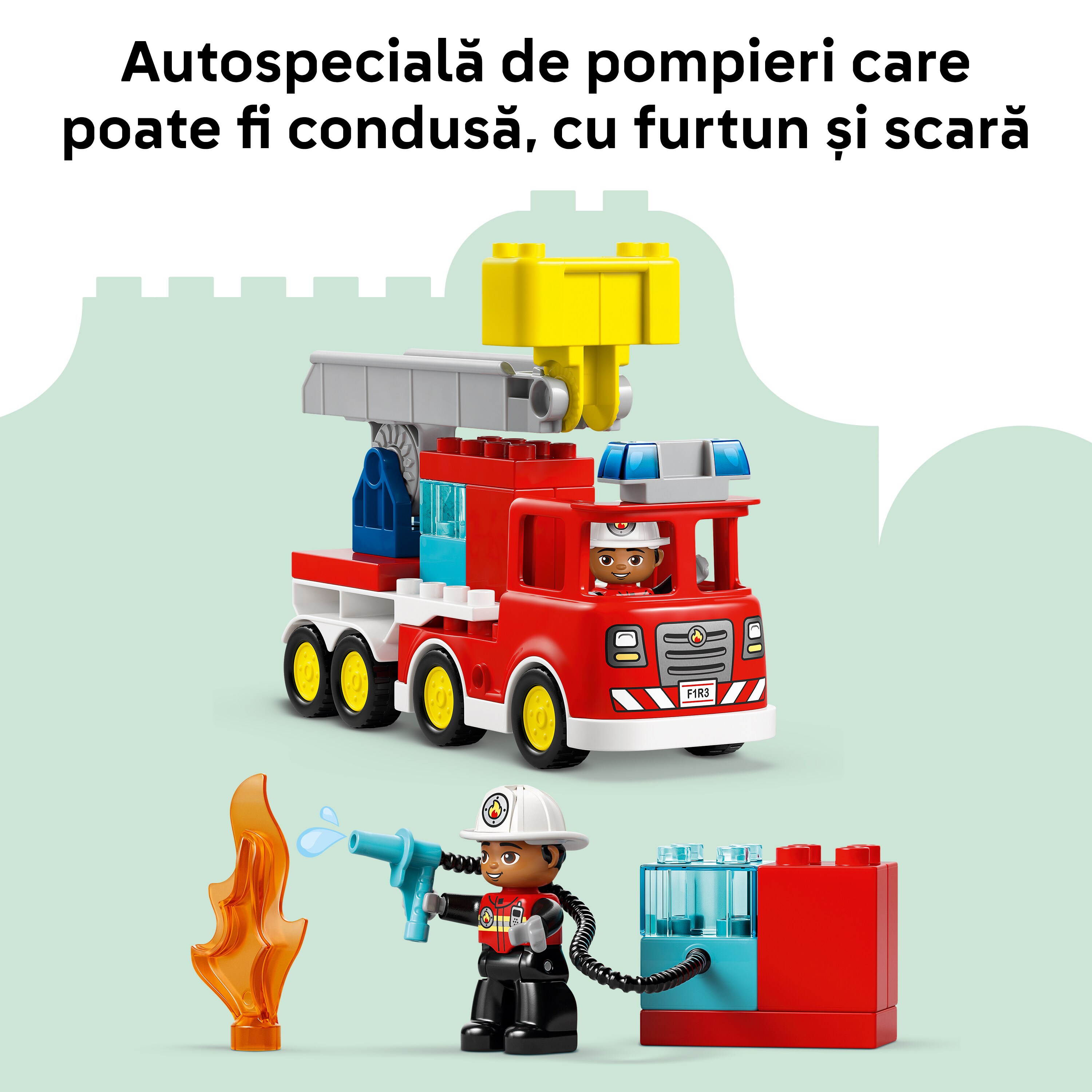 LEGO DUPLO: Town - Camion de pompieri cu furtun si pompier 10473, 2 ani+, 28 piese