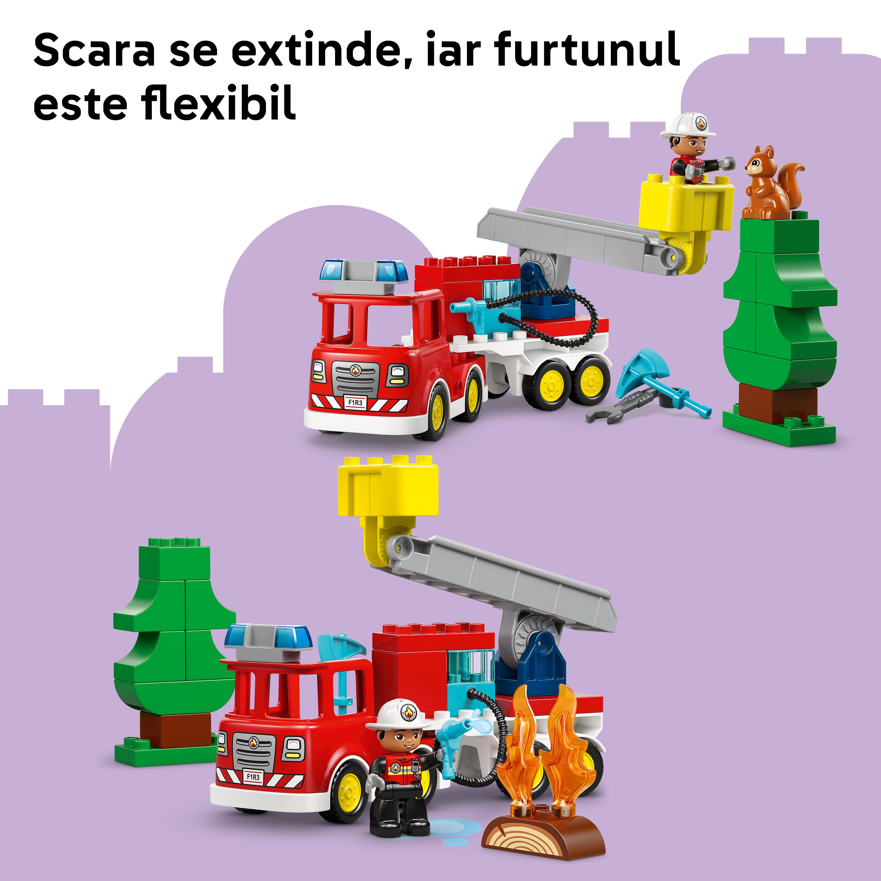 LEGO DUPLO: Town - Camion de pompieri cu furtun si pompier 10473, 2 ani+, 28 piese