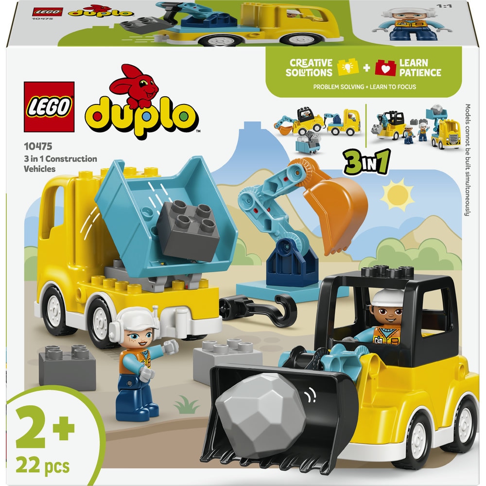 LEGO DUPLO: Town - Vehicule de constructii 3in1 10475, 2 ani+, 22 piese