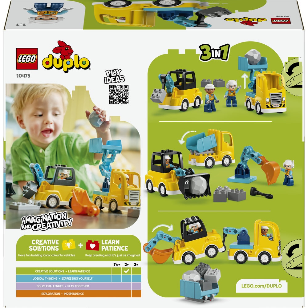LEGO DUPLO: Town - Vehicule de constructii 3in1 10475, 2 ani+, 22 piese