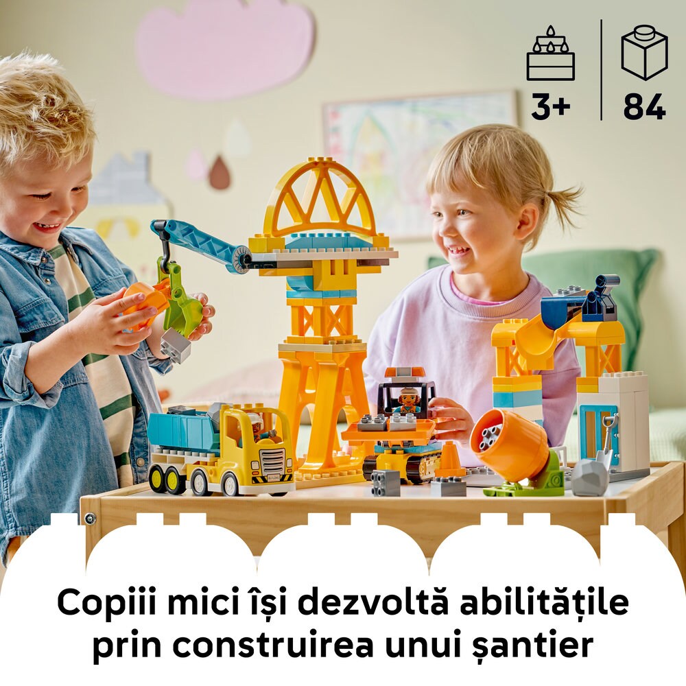 LEGO DUPLO: Town Santier si vehicule de constructii 3in1 10476, 3 ani+, 84 piese