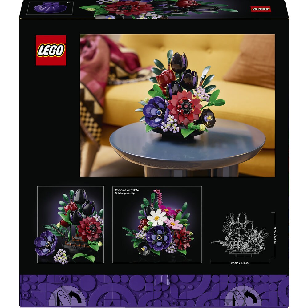 LEGO Botanicals: Aranjament cu flori de culoare inchisa 11513, 18 ani+, 562 piese