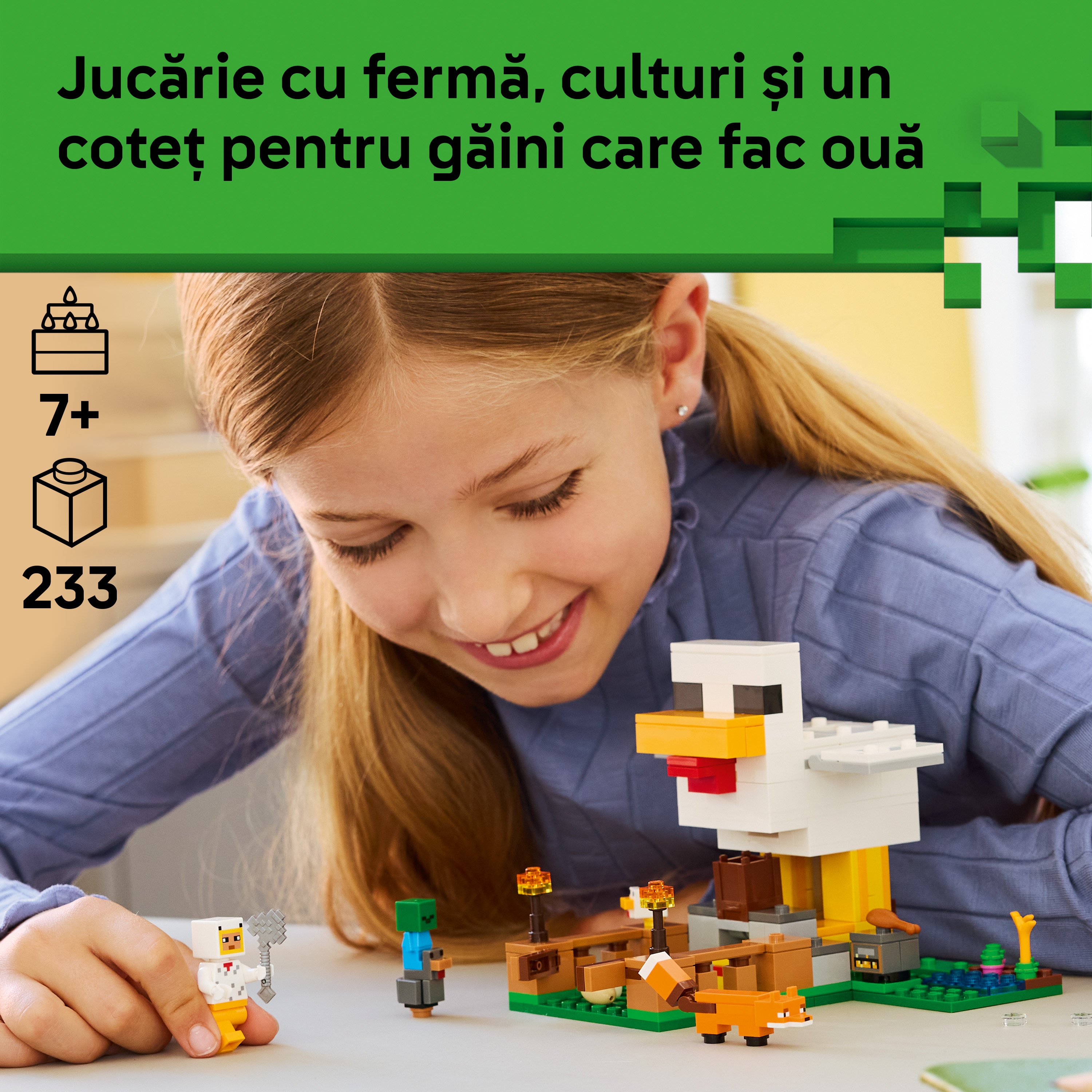 LEGO Minecraft: Ferma de pui 21585, 7 ani+, 233 piese