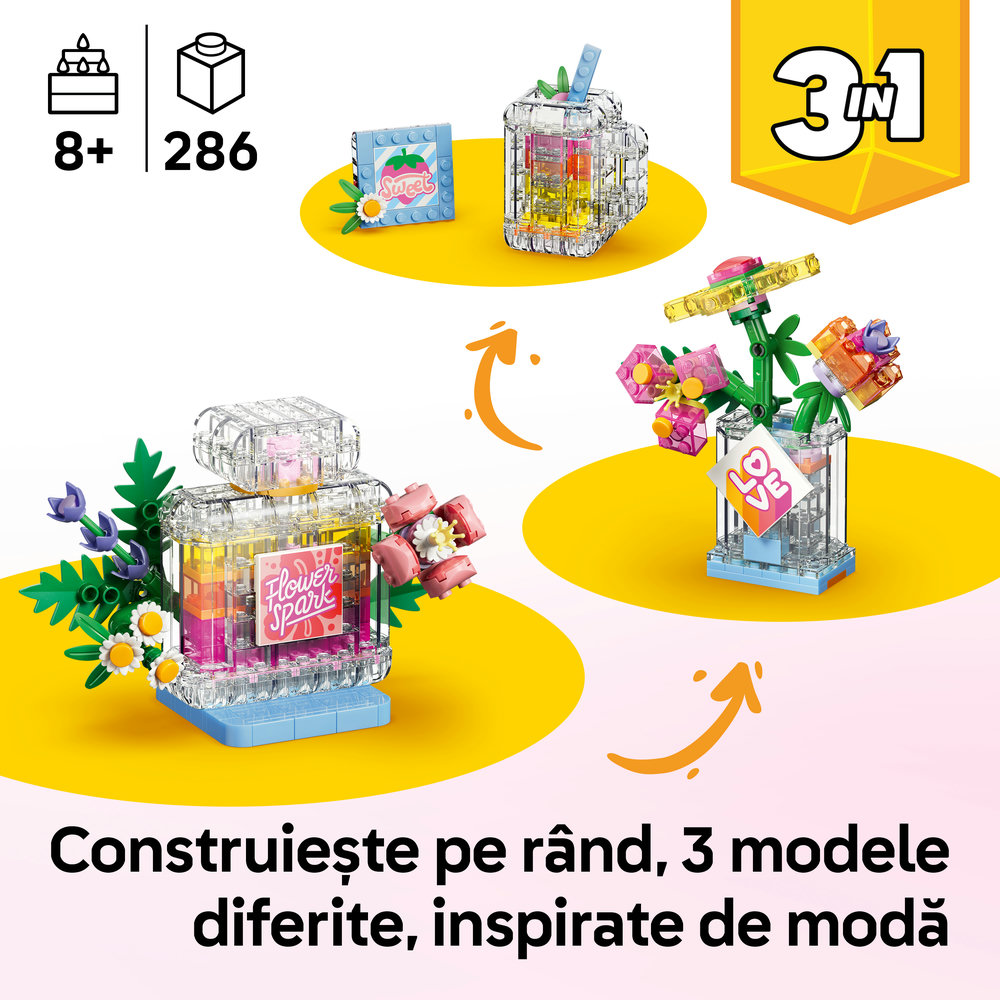 LEGO Creator: Sticla de parfum cu flori decorativa 31383, 8 ani+, 286 piese