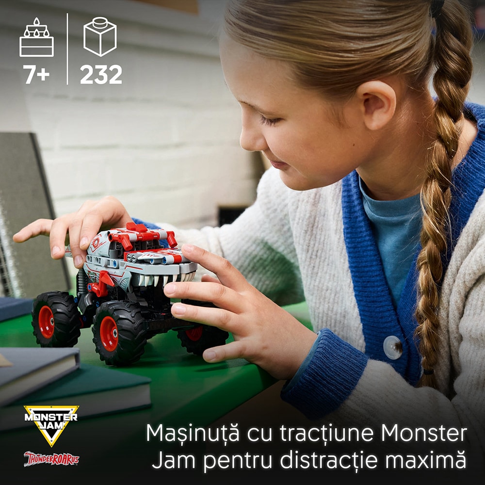 LEGO Technic: Monster Jam ThunderROARus cu motor cu arc 42200, 7 ani+, 232 piese