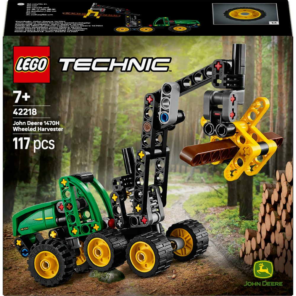 LEGO Technic: Utilaj de taiat si stivuit copaci John Deere 1470H 42218, 7 ani+, 117 piese
