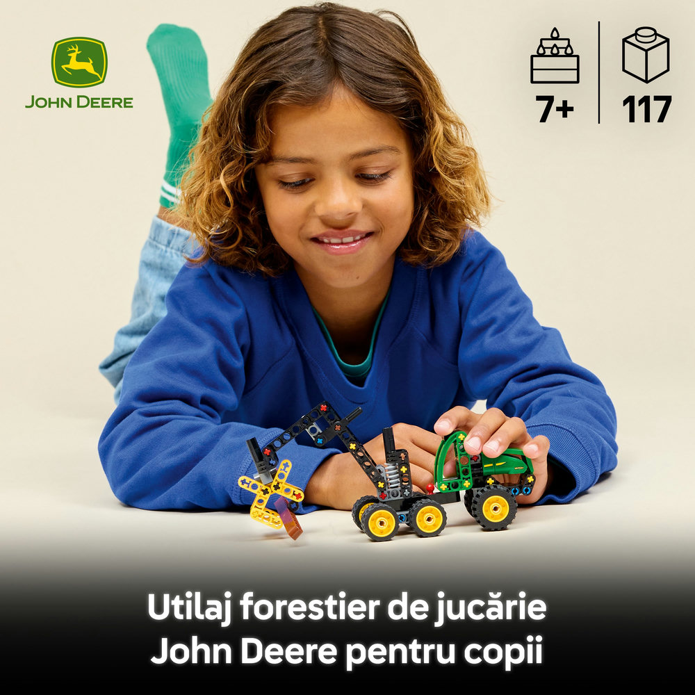 LEGO Technic: Utilaj de taiat si stivuit copaci John Deere 1470H 42218, 7 ani+, 117 piese