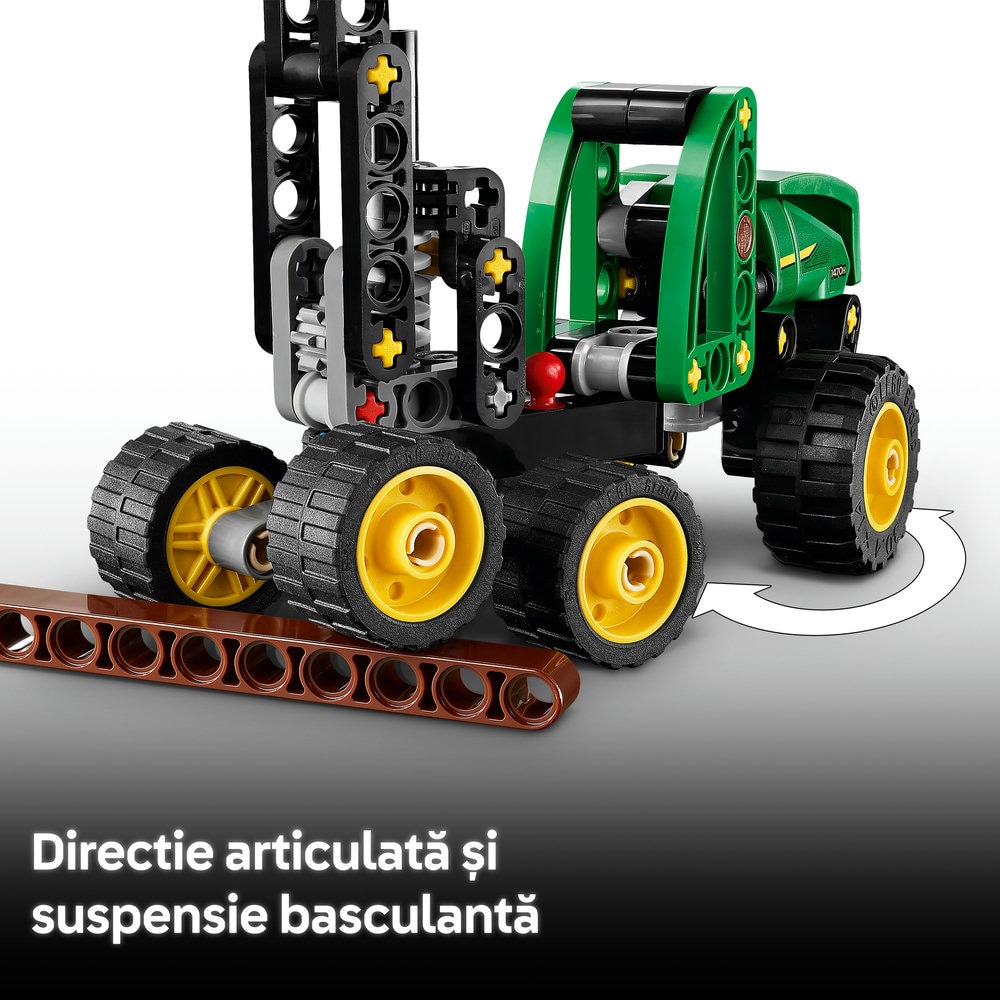 LEGO Technic: Utilaj de taiat si stivuit copaci John Deere 1470H 42218, 7 ani+, 117 piese