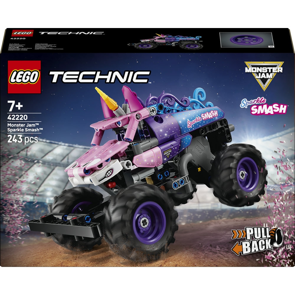 LEGO Technic: Monster Jam Sparkle Smash cu motor cu arc 42220, 7 ani+, 243 piese