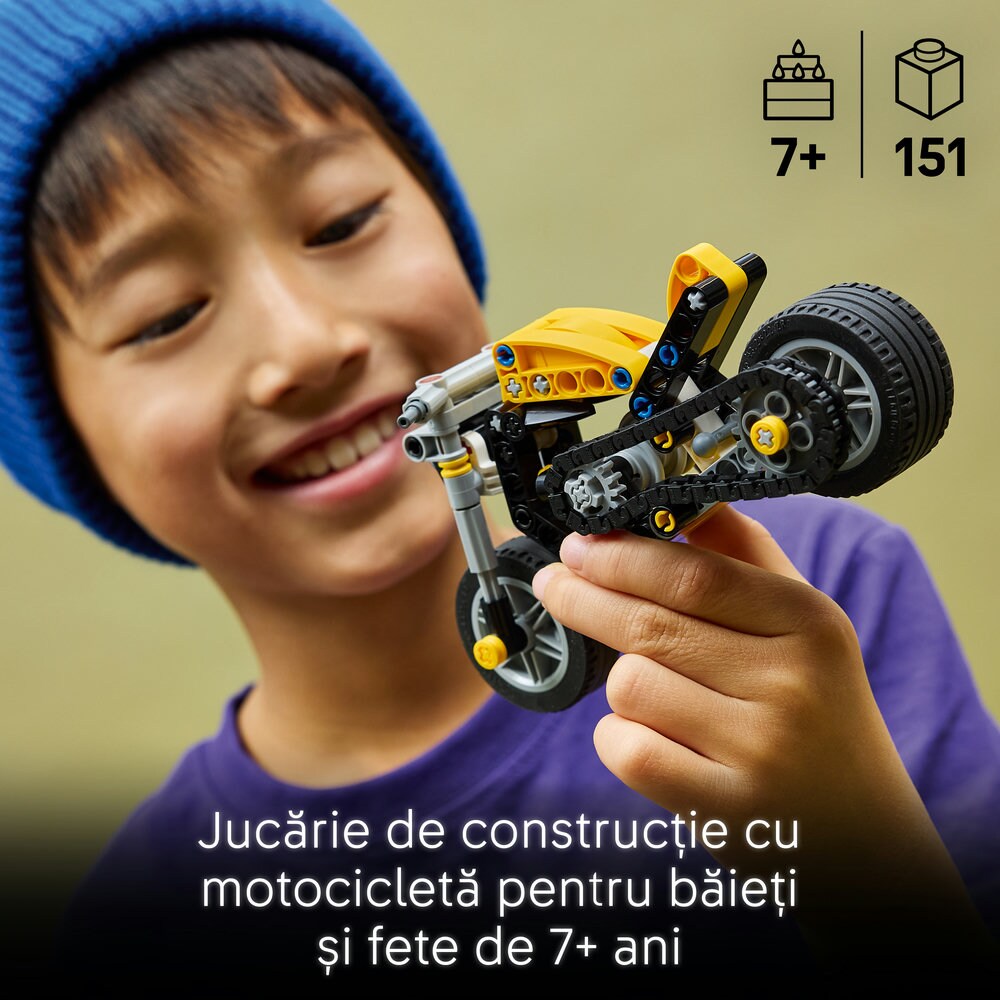 LEGO Technic: Motocicleta galbena 42225, 7 ani+, 151 piese
