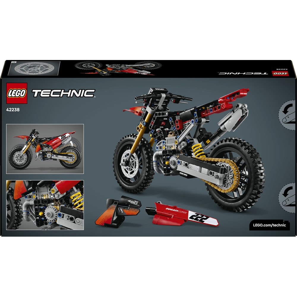 LEGO Technic: Motocicleta Ducati Desmo450 MX versiunea de uzina 42238, 10 ani+, 457 piese