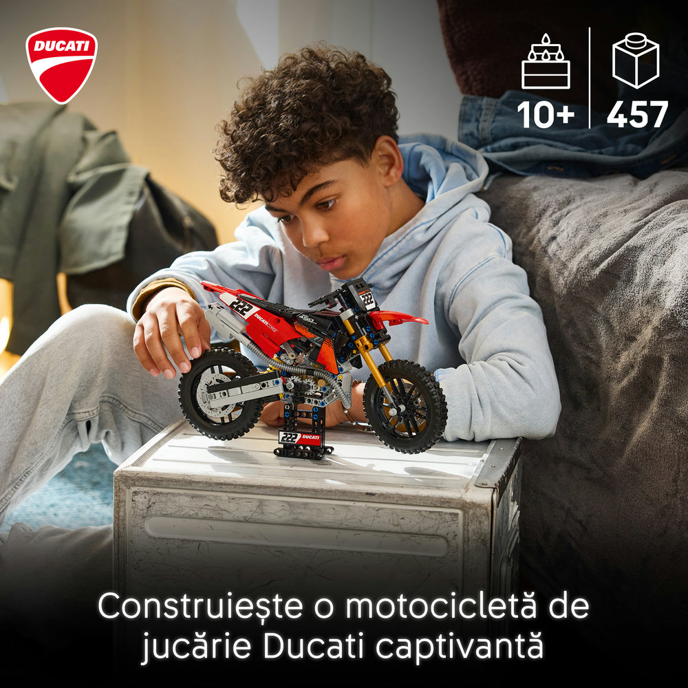 LEGO Technic: Motocicleta Ducati Desmo450 MX versiunea de uzina 42238, 10 ani+, 457 piese